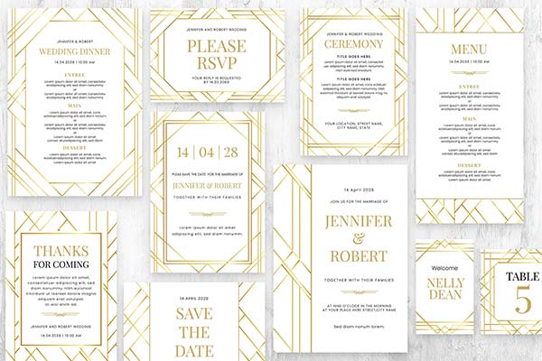 Art Deco Wedding Stationery Collection for InDesign