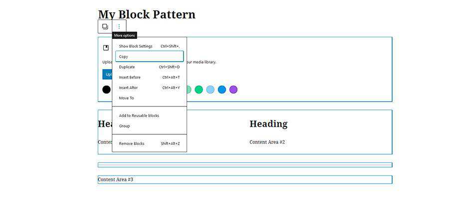 Selected and copied Gutenberg blocks.